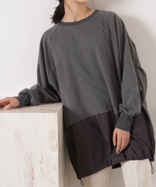 LUPILIEN（ルピリアン）の「ピーチ起毛裾ラウンドドッキングトップス（Tシャツ/カットソー・レディース・チャコールグレー/ピンク/オフホワイト・FREE）」の19枚目の写真