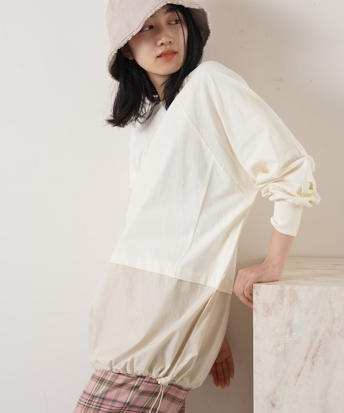 LUPILIEN（ルピリアン）の「ピーチ起毛裾ラウンドドッキングトップス（Tシャツ/カットソー・レディース・チャコールグレー/ピンク/オフホワイト・FREE）」の6枚目の写真