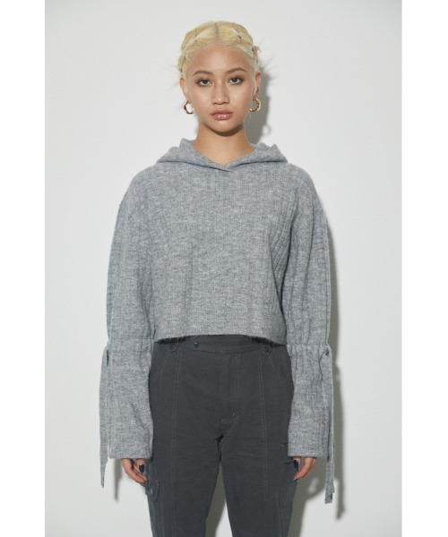 ブラック フード付き ケーブルニット Mサイズ　laguagem ラグアジェム LAGUA GEM CABLE KNIT FAUX FUR ブルゾン ラグアジェム ケーブルニット