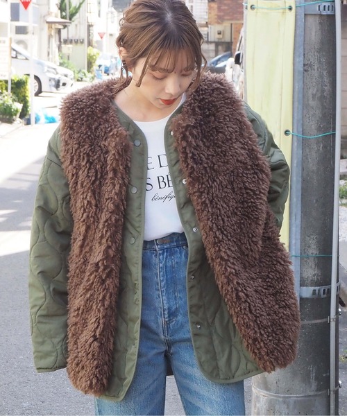 tiptop（ティップトップ）の「ファーベスト×キルティングブルゾンSET（ブルゾン・レディース・アイボリー/カーキ/ブラック/ホワイト系その他/ブラック系その他・FREE）」の6枚目の写真