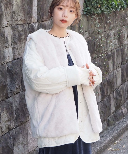 tiptop（ティップトップ）の「ファーベスト×キルティングブルゾンSET（ブルゾン・レディース・アイボリー/カーキ/ブラック/ホワイト系その他/ブラック系その他・FREE）」の8枚目の写真