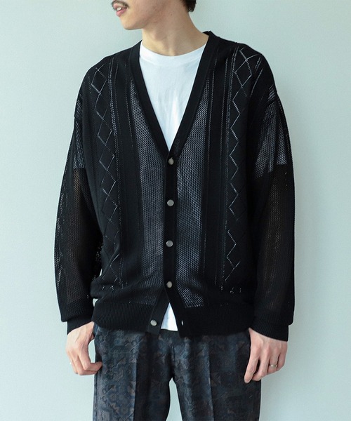 BEAMS（ビームス）の「BEAMS / 12ゲージ メッシュ カーディガン（カーディガン/ボレロ・メンズ・ブラック/グリーン/イエロー・S/M/L/XL）」の2枚目の写真