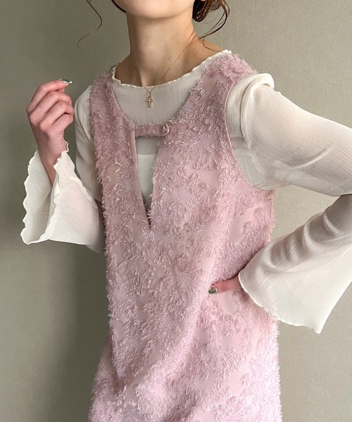 正規品♡ベビモコパンジャガードワンピース♡ブラウン セール】【オケージョン】ジャガードペプラムタイトワンピース