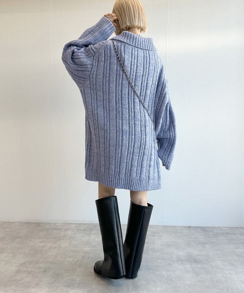 w closet(ダブルクローゼット)の「ハーフジップニットプルオーバー(カーディガン/ボレロ・レディース・オレンジ/サックスブルー/ベージュ・FREE)」の5枚目の写真