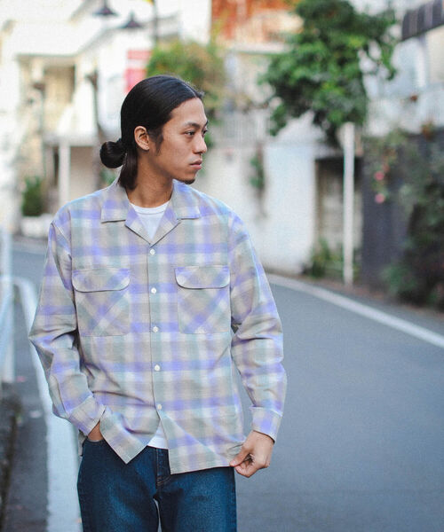 BEAMS（ビームス）の「BEAMS / オンブレチェック ルーズフィット オープンカラーシャツ（シャツ/ブラウス・メンズ・ベージュ/ブルー/オリーブ・M/XL/S/L）」の5枚目の写真