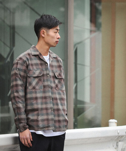 BEAMS（ビームス）の「BEAMS / オンブレチェック ルーズフィット オープンカラーシャツ（シャツ/ブラウス・メンズ・ベージュ/ブルー/オリーブ・M/XL/S/L）」の10枚目の写真