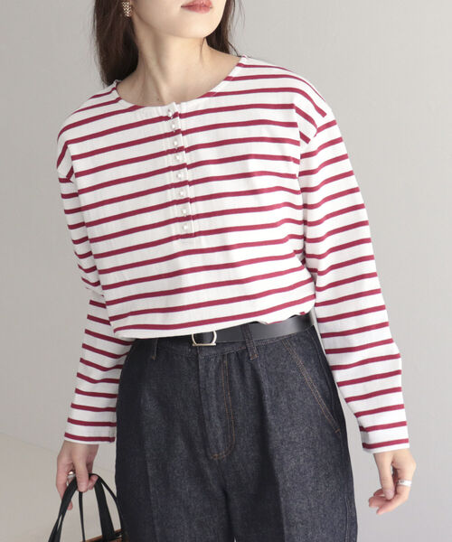 fredy emue（フレディエミュ）の「ボーダーパールボタンヘンリープルオーバー（Tシャツ/カットソー・レディース・ブルー系その他3/ブラック系その他/レッド系その他/ブルー系その他・38）」の22枚目の写真