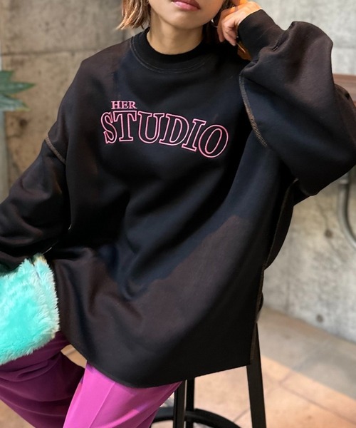 【セール】ウラケ裏起毛 ロゴ刺繍 オーバーサイズ スウェット（スウェット）｜mi via loca（ミヴィアロカ） 5,399円