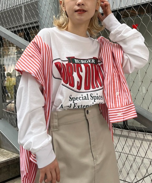 CIAOPANIC(チャオパニック)の「フロントロゴビッグロンT/USAコットン(Tシャツ/カットソー・レディース・チャコールグレー/イエロー/ホワイト・FREE)」の1枚目の写真