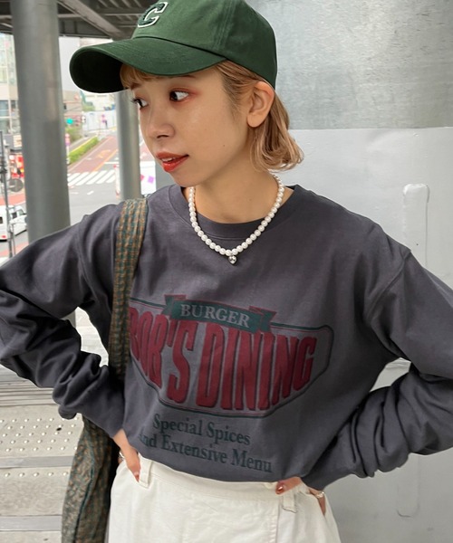 CIAOPANIC(チャオパニック)の「フロントロゴビッグロンT/USAコットン(Tシャツ/カットソー・レディース・チャコールグレー/イエロー/ホワイト・FREE)」の2枚目の写真