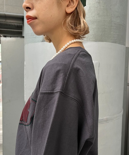 CIAOPANIC(チャオパニック)の「フロントロゴビッグロンT/USAコットン(Tシャツ/カットソー・レディース・チャコールグレー/イエロー/ホワイト・FREE)」の4枚目の写真