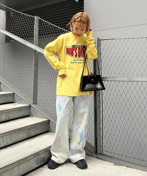 CIAOPANIC(チャオパニック)の「フロントロゴビッグロンT/USAコットン(Tシャツ/カットソー・レディース・チャコールグレー/イエロー/ホワイト・FREE)」の8枚目の写真