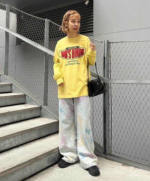 CIAOPANIC(チャオパニック)の「フロントロゴビッグロンT/USAコットン(Tシャツ/カットソー・レディース・チャコールグレー/イエロー/ホワイト・FREE)」の7枚目の写真