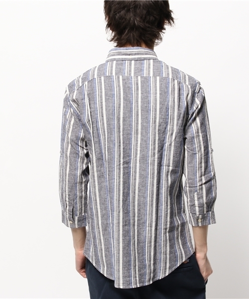 OUTLET（アウトレット）の「【CIAOPANIC TYPY】綿麻マルチストライプ7分シャツ（シャツ/ブラウス・メンズ・グレー/ネイビー・SMALL/LARGE/MEDIUM）」の5枚目の写真