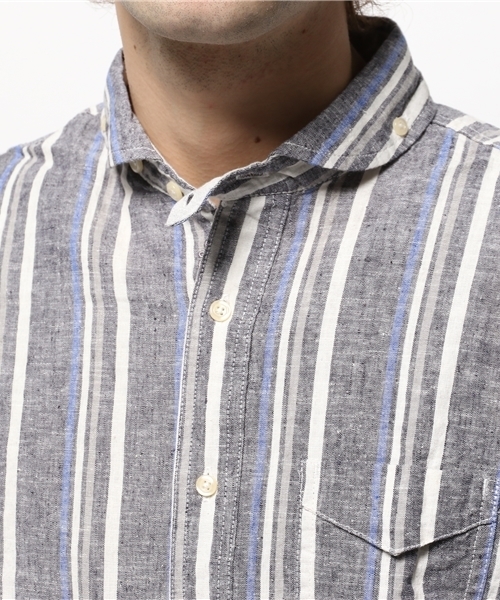 OUTLET（アウトレット）の「【CIAOPANIC TYPY】綿麻マルチストライプ7分シャツ（シャツ/ブラウス・メンズ・グレー/ネイビー・SMALL/LARGE/MEDIUM）」の6枚目の写真