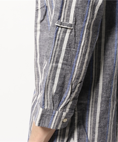 OUTLET（アウトレット）の「【CIAOPANIC TYPY】綿麻マルチストライプ7分シャツ（シャツ/ブラウス・メンズ・グレー/ネイビー・SMALL/LARGE/MEDIUM）」の7枚目の写真