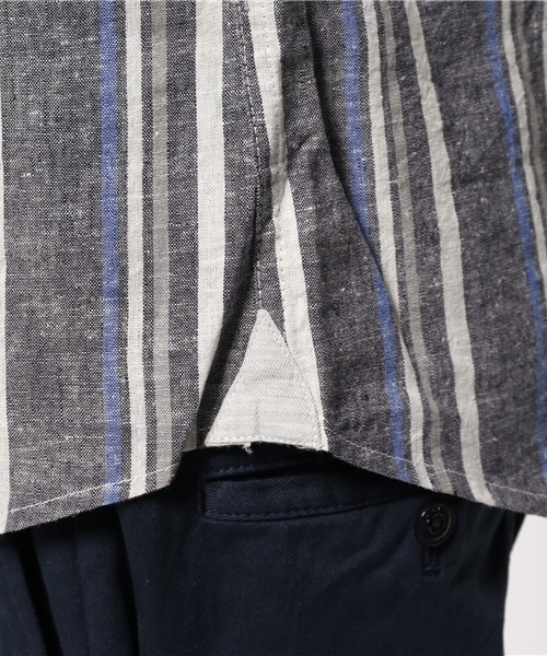 OUTLET（アウトレット）の「【CIAOPANIC TYPY】綿麻マルチストライプ7分シャツ（シャツ/ブラウス・メンズ・グレー/ネイビー・SMALL/LARGE/MEDIUM）」の10枚目の写真