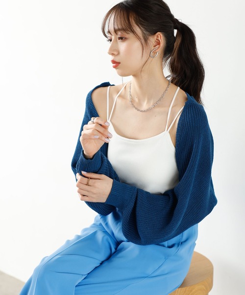 GeeRA（ジーラ）の「畦編ショートボレロカーディガン（カーディガン/ボレロ・レディース・ブルー/アイボリー・MEDIUM/LARGE）」の12枚目の写真