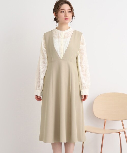 Cutie Blonde（キューティーブロンド）の「◆一枚で主役級！深Vネックジャンスカ（スカート・レディース・ブラック/ベージュ・00）」の9枚目の写真