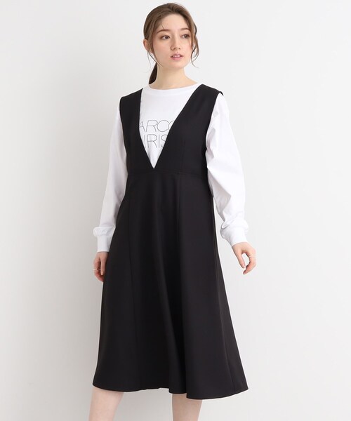 Cutie Blonde（キューティーブロンド）の「◆一枚で主役級！深Vネックジャンスカ（スカート・レディース・ブラック/ベージュ・00）」の10枚目の写真