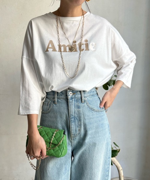 DouDou(ドゥドゥ)の「Amitie フォイルプリントTEE(Tシャツ/カットソー・レディース・グレイッシュベージュ/チャコールグレー/オフホワイト/ホワイト系その他・FREE)」の5枚目の写真