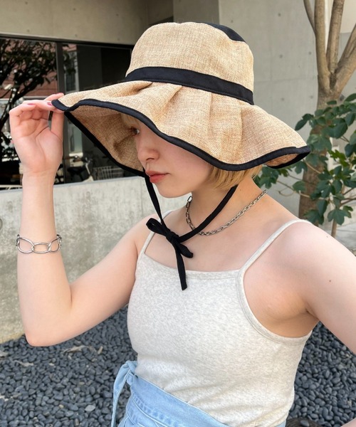 CIAOPANIC（チャオパニック）の「フリフリサマーハット（ハット・レディース・ブラック/グリーン/イエロー/ブラウン/ブラック系その他2/オフホワイト・FREE）」の12枚目の写真