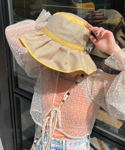 CIAOPANIC（チャオパニック）の「フリフリサマーハット（ハット・レディース・ブラック/グリーン/イエロー/ブラウン/ブラック系その他2/オフホワイト・FREE）」の17枚目の写真