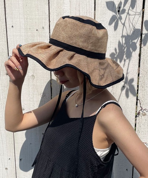 CIAOPANIC（チャオパニック）の「フリフリサマーハット（ハット・レディース・ブラック/グリーン/イエロー/ブラウン/ブラック系その他2/オフホワイト・FREE）」の21枚目の写真