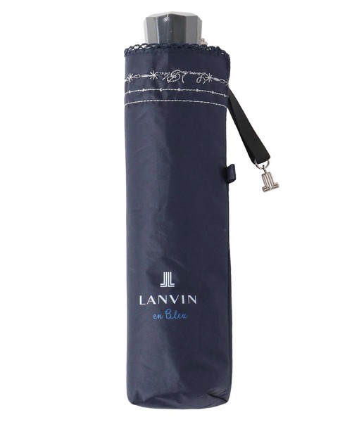 【晴雨兼用】LANVIN en Bleu ラメ刺しゅう 折りたたみ日傘 LANVIN en Bleu 折りたたみ傘 遮光晴雨兼用折りたたみ日傘