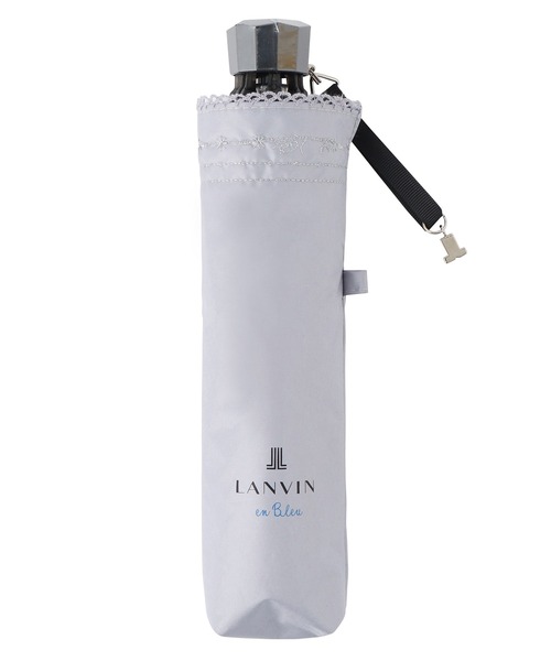 【晴雨兼用】LANVIN en Bleu ラメ刺しゅう 折りたたみ日傘 遮光晴雨兼用折りたたみ日傘 シルバーラメ刺繍(折りたたみ傘
