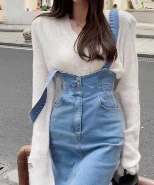 SPIGA（スピーガ）の「ﾌﾛﾝﾄ釦ﾃﾞﾆﾑｻﾛﾍﾟｯﾄｽｶｰﾄ（サロペット/オーバーオール・レディース・ブルー・FREE）」の2枚目の写真