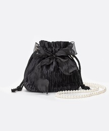 フェイクパール 巾着ミニバッグ / リボン ショルダーストラップ