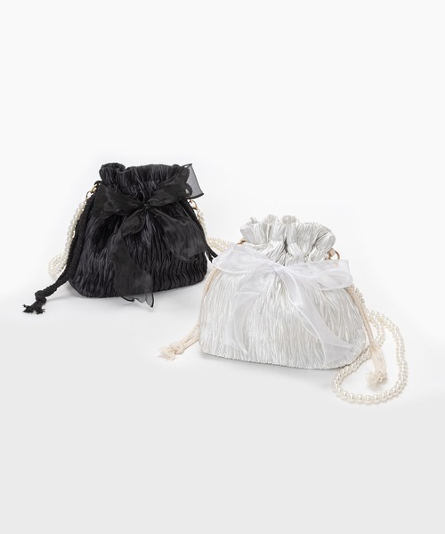 SVEC（シュベック）の「フェイクパール 巾着ミニバッグ / リボン ショルダーストラップ（ショルダーバッグ・レディース・ホワイト/ブラック・FREE）」の18枚目の写真