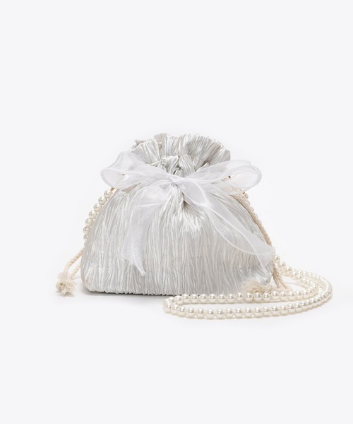 SVEC（シュベック）の「フェイクパール 巾着ミニバッグ / リボン ショルダーストラップ（ショルダーバッグ・レディース・ホワイト/ブラック・FREE）」の15枚目の写真