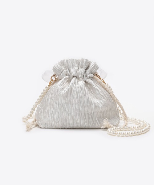 SVEC（シュベック）の「フェイクパール 巾着ミニバッグ / リボン ショルダーストラップ（ショルダーバッグ・レディース・ホワイト/ブラック・FREE）」の13枚目の写真