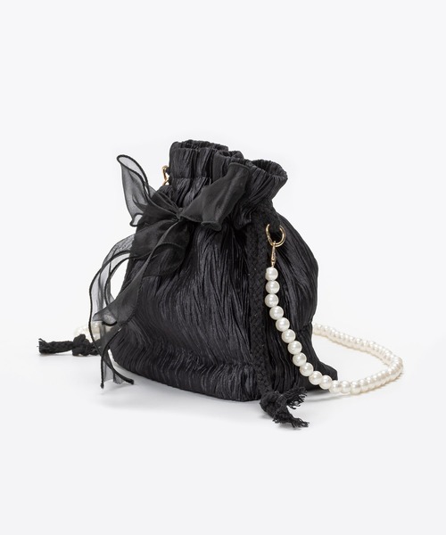 SVEC（シュベック）の「フェイクパール 巾着ミニバッグ / リボン ショルダーストラップ（ショルダーバッグ・レディース・ホワイト/ブラック・FREE）」の17枚目の写真