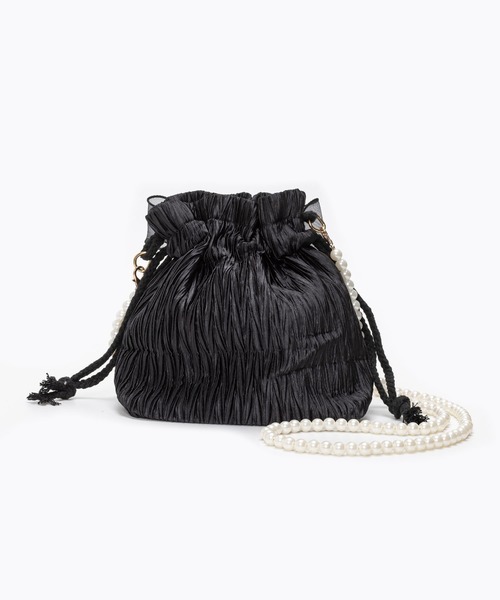 SVEC（シュベック）の「フェイクパール 巾着ミニバッグ / リボン ショルダーストラップ（ショルダーバッグ・レディース・ホワイト/ブラック・FREE）」の16枚目の写真