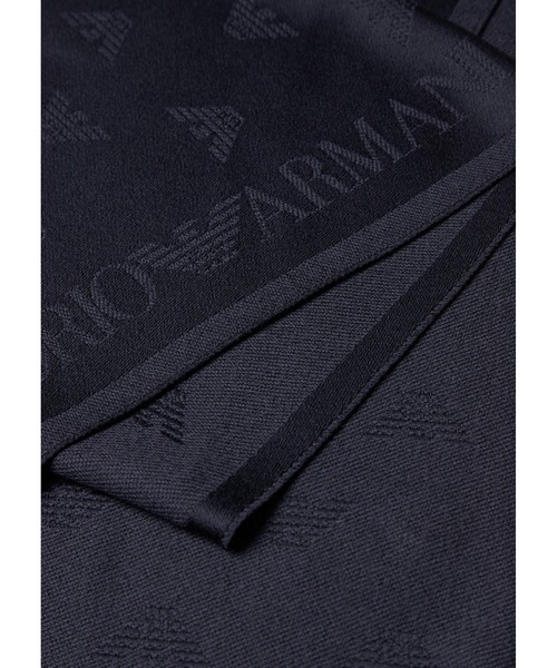 EMPORIO ARMANI(エンポリオアルマーニ)の「【エンポリオ アルマーニ】マフラー ピュアウール製 トーンオントーンイーグルエンブロイダリー(マフラー・メンズ・ブルー・FREE)」の1枚目の写真