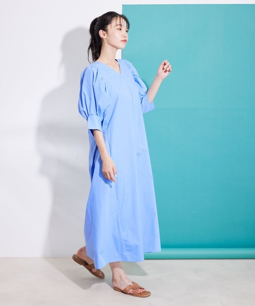 Jayro（ジャイロ）の「T/ Cブロード　Vネックワンピース（ワンピース・レディース・ネイビー/ピンク/ブルー・M）」の3枚目の写真