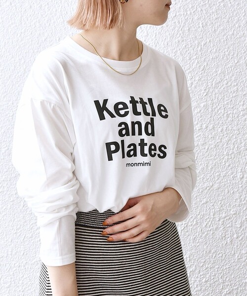 monmimi（モンミミ）の「【SHIPS any別注】monmimi〈洗濯機可能〉ロゴ プリント ロンTEE 23AW（Tシャツ/カットソー・レディース・ピンク/ホワイト/チャコールグレー・ONE SIZE）」の2枚目の写真