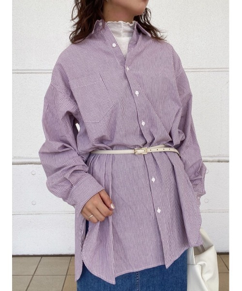 BACK NUMBER(バックナンバー)の「【BACK NUMBER】(Cafe Shirt)カラーストライプビッグ長袖シャツ(シャツ/ブラウス・レディース・イエロー/グリーン/パープル/ブラウン/ピンク・M-L)」の4枚目の写真