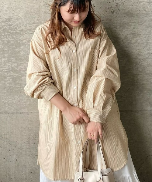 BACK NUMBER(バックナンバー)の「【BACK NUMBER】(Cafe Shirt)カラーストライプビッグ長袖シャツ(シャツ/ブラウス・レディース・イエロー/グリーン/パープル/ブラウン/ピンク・M-L)」の1枚目の写真