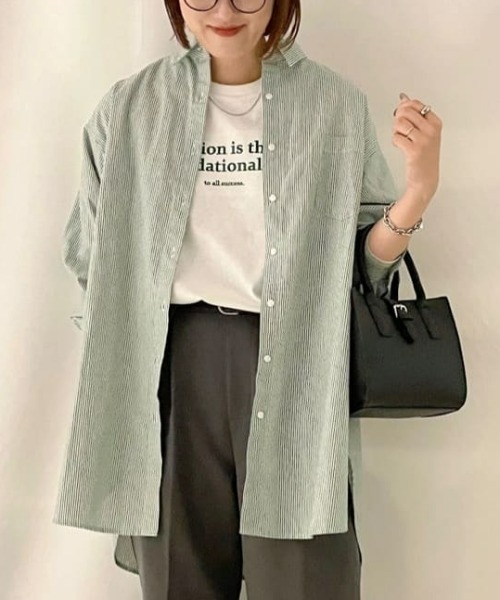BACK NUMBER(バックナンバー)の「【BACK NUMBER】(Cafe Shirt)カラーストライプビッグ長袖シャツ(シャツ/ブラウス・レディース・イエロー/グリーン/パープル/ブラウン/ピンク・M-L)」の3枚目の写真