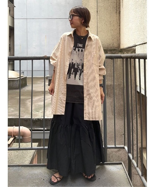 BACK NUMBER(バックナンバー)の「【BACK NUMBER】(Cafe Shirt)カラーストライプビッグ長袖シャツ(シャツ/ブラウス・レディース・イエロー/グリーン/パープル/ブラウン/ピンク・M-L)」の20枚目の写真