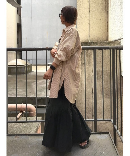 BACK NUMBER(バックナンバー)の「【BACK NUMBER】(Cafe Shirt)カラーストライプビッグ長袖シャツ(シャツ/ブラウス・レディース・イエロー/グリーン/パープル/ブラウン/ピンク・M-L)」の19枚目の写真
