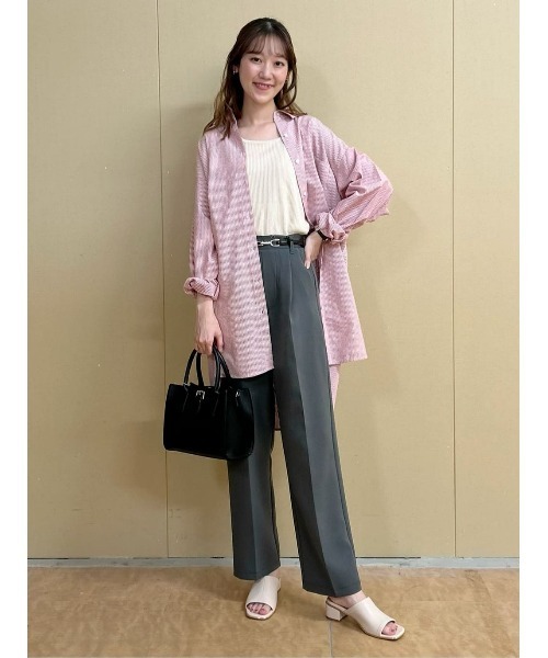 BACK NUMBER(バックナンバー)の「【BACK NUMBER】(Cafe Shirt)カラーストライプビッグ長袖シャツ(シャツ/ブラウス・レディース・イエロー/グリーン/パープル/ブラウン/ピンク・M-L)」の13枚目の写真