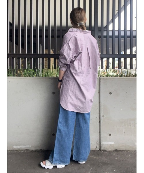BACK NUMBER(バックナンバー)の「【BACK NUMBER】(Cafe Shirt)カラーストライプビッグ長袖シャツ(シャツ/ブラウス・レディース・イエロー/グリーン/パープル/ブラウン/ピンク・M-L)」の22枚目の写真