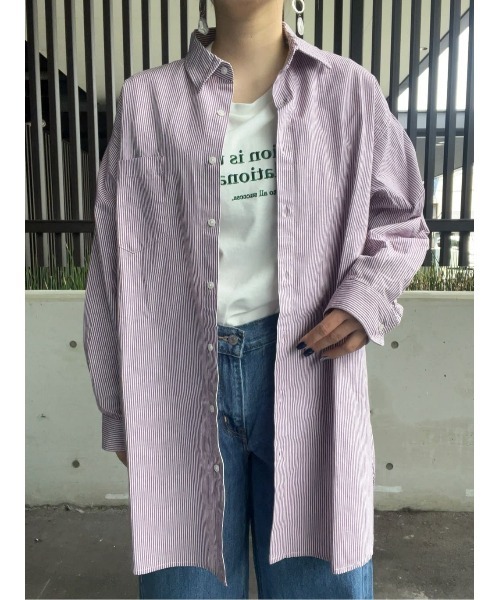 BACK NUMBER(バックナンバー)の「【BACK NUMBER】(Cafe Shirt)カラーストライプビッグ長袖シャツ(シャツ/ブラウス・レディース・イエロー/グリーン/パープル/ブラウン/ピンク・M-L)」の21枚目の写真