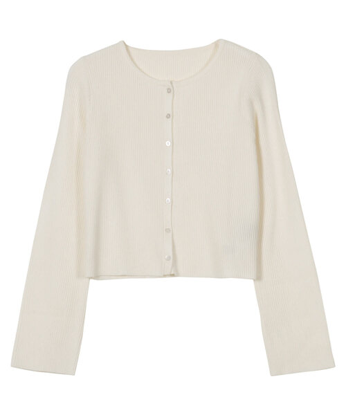 KOBE LETTUCE（コウベレタス）の「[ 岡部あゆみさんコラボ ] 選べる2タイプ フレアスリーブリブニットカーディガン（カーディガン/ボレロ・レディース・ブラック/モカ/ピンク/ホワイト系/グリーン系/ネイビー/イエロー系/オフホワイト/グレー系/アイボリー系/ライトピンク/ブラック×ホワイト/ブルーグレー/ダークグリーン/ライトベージュ/ライトブルー/ホワイト系1/ブラック系/ブルー系/アイボリー系1/ベージュ系/ピンク系/ホワイト系2/ピンクベージュ/ブラック系その他/ブルー系2/ブルー系1/グレー系1/レッド/ブルー系3/レッド系1/ブルー系4/チャコールグレー・M）」の5枚目の写真