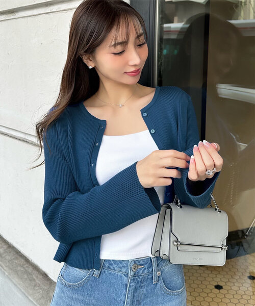 ブルー様✰未使用✰Rene フレアスリーブ ネイビー　カーディガン 36 岡部あゆみさんコラボ ] 選べる2タイプ フレアスリーブリブニット